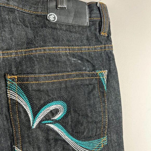 VTG Rocawear Jeans Mens 34 Dark Baggy Y2K Wide Leg Skate Denim Grunge Hip Hop - Picture 3 of 9